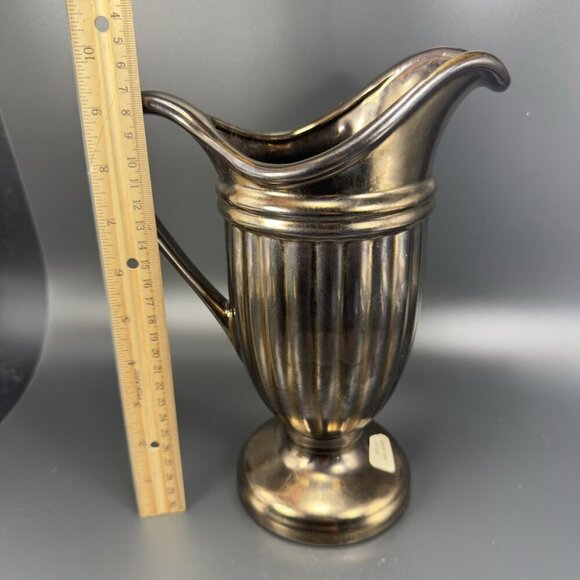 Haeger Art Pottery Bronzed Metallic Glaze Urn Pitcher Footed Vase Vintage Decor - Picture 5 of 16